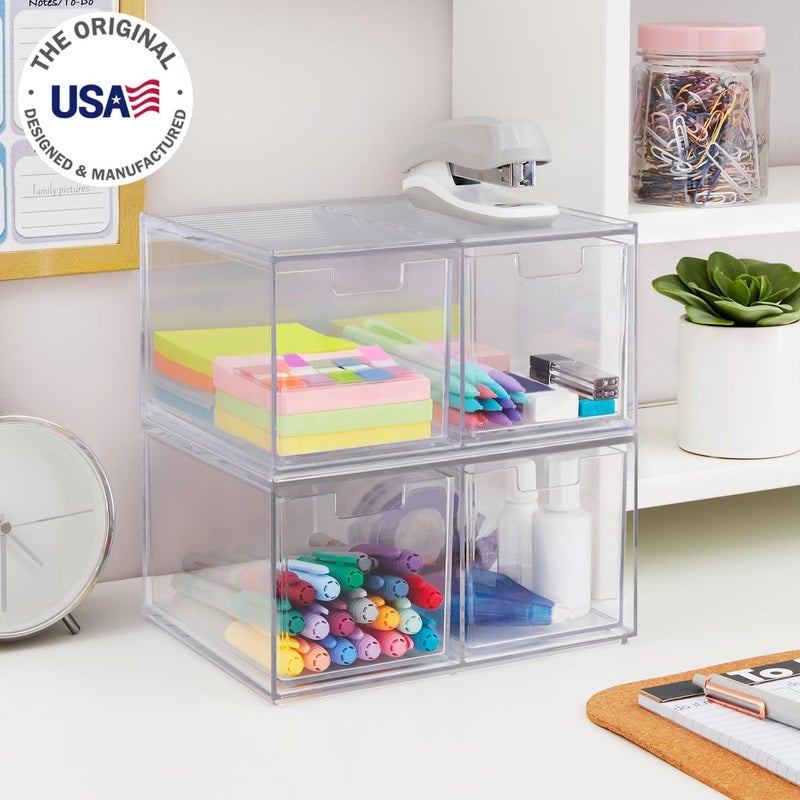 STORi Chloe Space-Saving Clear Drawer Organizer (4 Tall Drawers) Sort Office, Kitchen, Beauty Supplies, Makeup, Pens, Jewelry, Stationary, Made in USA - Image 4